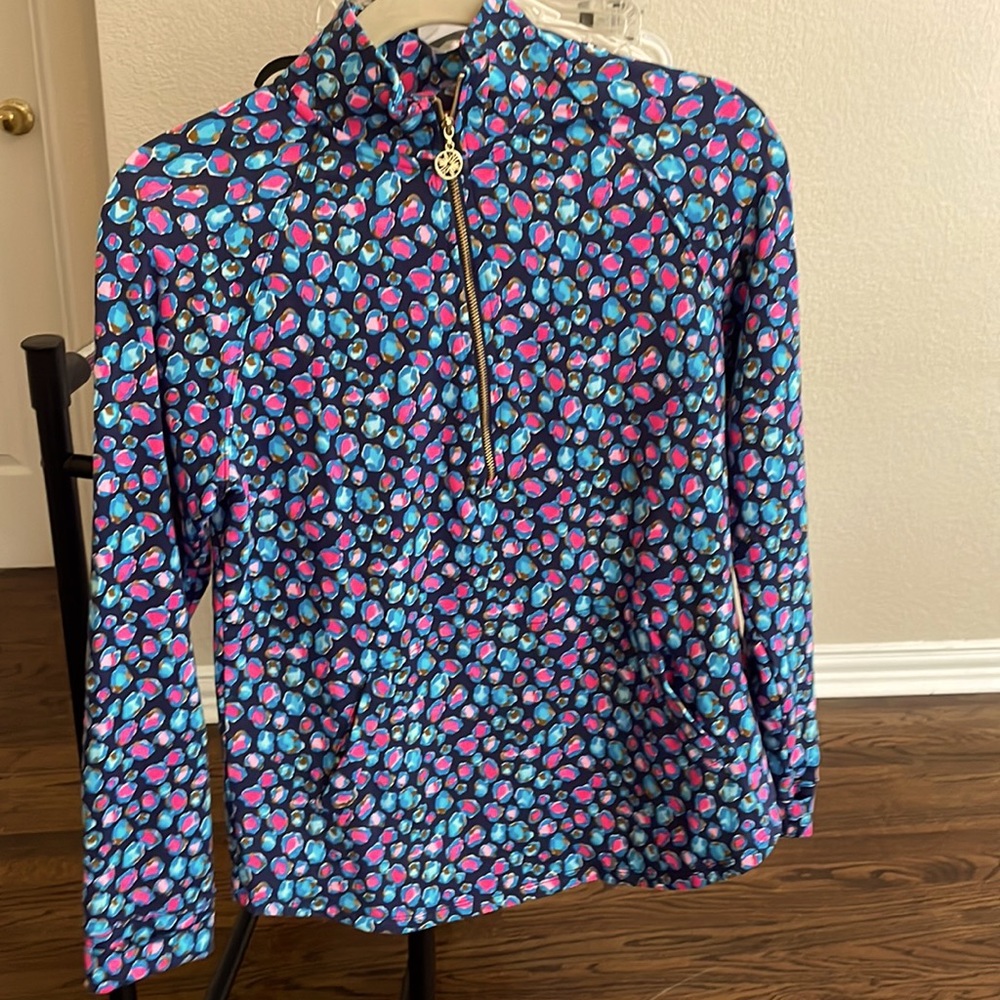 Lilly Pulitzer XS  Skipper Popover Seabreeze Low Tide Navy Spotted